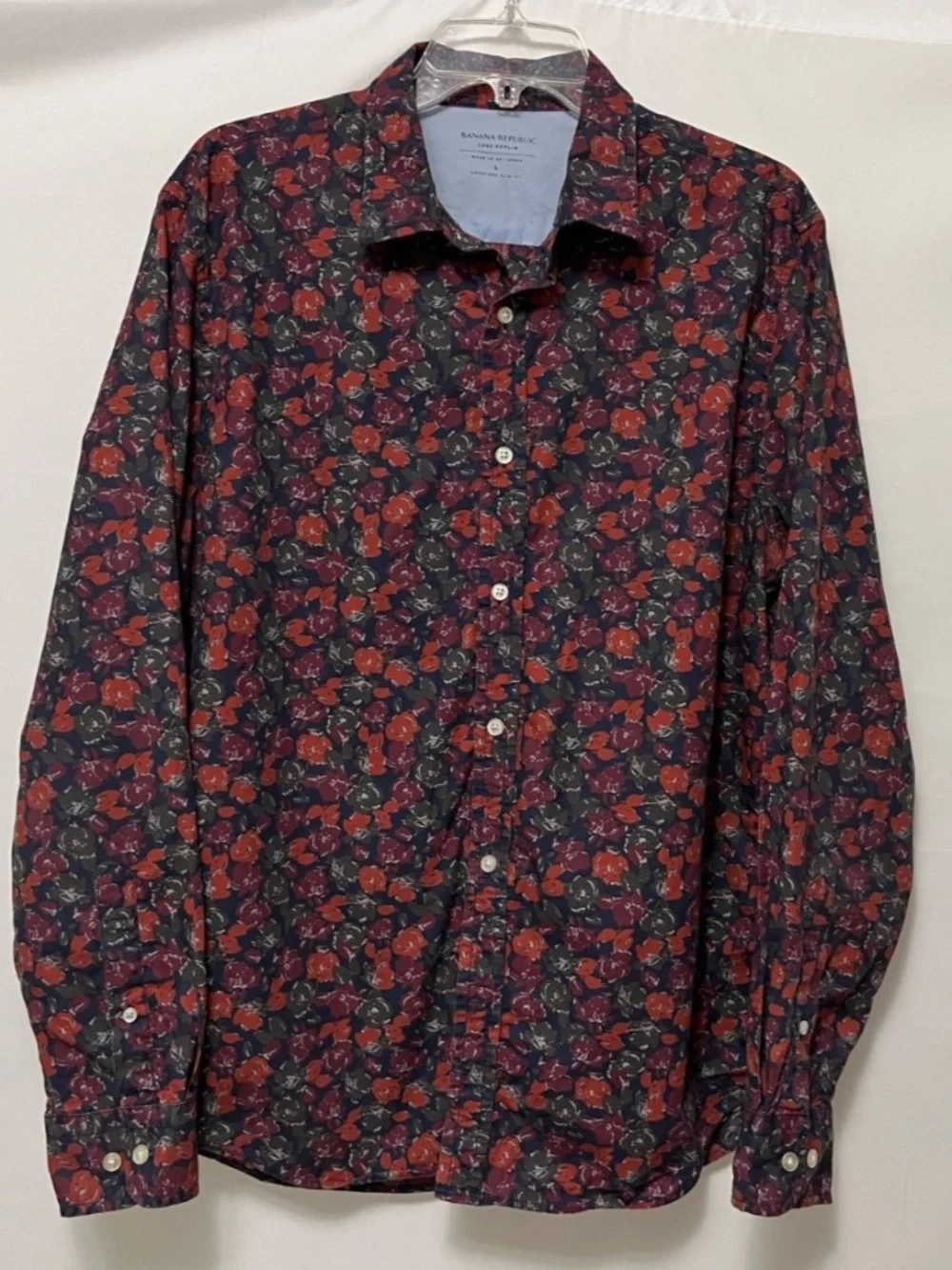 Banana Republic Luxe Poplin Shirt Men's L Untucked Slim Fit Floral Print